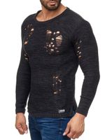 Pull homme moderne en maille, aspect usé, col rond, noir, référence 13295