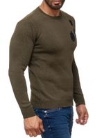 Pull homme tendance à col rond avec écussons, en maille style militaire 13297 Kaki