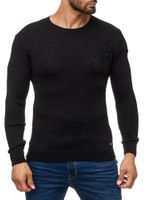 Pull homme tendance à col rond avec écussons, en maille style militaire 13297 Noir
