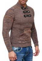 Pull homme en grosse maille texturée, col montant et fermeture à col. Modèle 13299 Camel.
