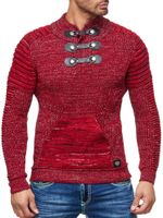 Pull homme en grosse maille texturée, col montant et fermeture au col. Modèle 13299 rouge.