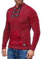 Pull homme en grosse maille texturée, col montant et fermeture au col. Modèle 13299 rouge.