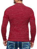 Pull homme en grosse maille texturée, col montant et fermeture au col. Modèle 13299 rouge.