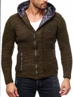 Giacca moderna in maglia da uomo con cappuccio e cerniera asimmetrica, look biker, felpa con cappuccio in maglia 13302 Khaki