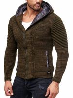 Giacca moderna in maglia da uomo con cappuccio e cerniera asimmetrica, look biker, felpa con cappuccio in maglia 13302 Khaki