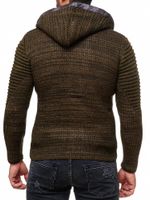 Giacca moderna in maglia da uomo con cappuccio e cerniera asimmetrica, look biker, felpa con cappuccio in maglia 13302 Khaki