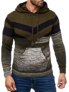 Pull à capuche en maille sportive pour homme, style colorblock, avec poche kangourou, référence 13311 Kaki