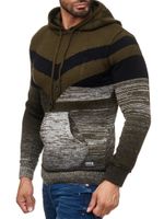 Pull à capuche en maille sportive pour homme, style colorblock, avec poche kangourou, référence 13311 Kaki
