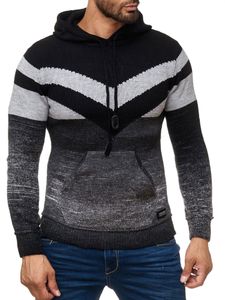 Pull à capuche en maille sportive pour homme, style colorblock, avec poche kangourou, référence 13311 Noir