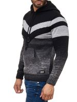 Pull à capuche en maille sportive pour homme, style colorblock, avec poche kangourou, référence 13311 Noir