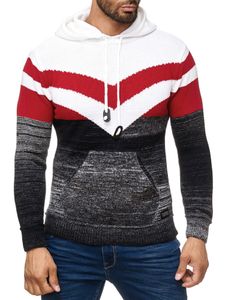 Pull à capuche en maille sportive pour homme, style colorblock, avec poche kangourou, référence 13311 Blanc