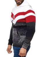 Pull à capuche en maille sportive pour homme, style colorblock, avec poche kangourou, référence 13311 Blanc