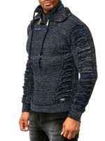 Pull homme en grosse maille, col montant et fermeture à col. Maille texturée à effet froncé. 13320 Petrol