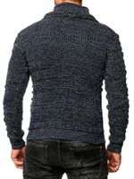 Pull homme en grosse maille, col montant et fermeture à col. Maille texturée à effet froncé. 13320 Petrol