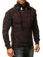 Pull homme en grosse maille, col montant et fermeture au col. Maille texturée à effet froncé. 13320 Rouge