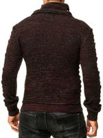 Pull homme en grosse maille, col montant et fermeture au col. Maille texturée à effet froncé. 13320 Rouge