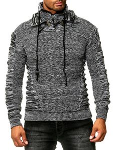 Impresionante jersey de punto grueso para hombre con cuello alto y cierre de cuello. Jersey de punto con textura y efecto fruncido. 13320 Negro