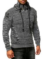 Impresionante jersey de punto grueso para hombre con cuello alto y cierre de cuello. Jersey de punto con textura y efecto fruncido. 13320 Negro