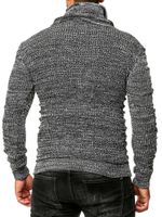 Impresionante jersey de punto grueso para hombre con cuello alto y cierre de cuello. Jersey de punto con textura y efecto fruncido. 13320 Negro