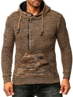 Pull à capuche sportif pour homme, demi-zip, maille texturée, réf. 13323, marron