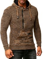 Pull à capuche sportif pour homme, demi-zip, maille texturée, réf. 13323, marron