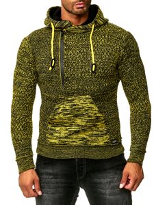 Pull à capuche sportif pour homme, demi-zip, maille texturée, 13323 Jaune
