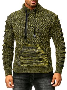 Stylischer Herren Strick-Pullover mit gestrickten Schlitzen am Ärmel Sweater 13328 Gelb
