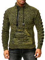 Stylischer Herren Strick-Pullover mit gestrickten Schlitzen am Ärmel Sweater 13328 Gelb