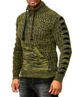 Stylischer Herren Strick-Pullover mit gestrickten Schlitzen am Ärmel Sweater 13328 Gelb