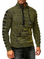 Stylischer Herren Strick-Pullover mit gestrickten Schlitzen am Ärmel Sweater 13328 Gelb