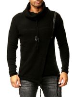 Pull homme élégant en maille, col châle et fermeture éclair, coupe oversize, 13336, noir
