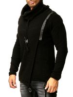 Pull homme élégant en maille, col châle et fermeture éclair, coupe oversize, 13336, noir