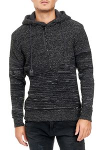 Pull à capuche en maille moderne pour homme, demi-zip, coloris chiné 13345 Noir/Anthracite