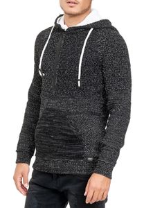 Pull à capuche décontracté pour homme en maille, fermeture éclair à mi-hauteur, style motard, noir 13346