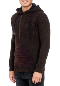 Sweat à capuche décontracté pour homme, en maille, avec demi-zip, style motard, réf. 13346, bordeaux