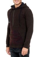 Sweat à capuche décontracté pour homme, en maille, avec demi-zip, style motard, réf. 13346, bordeaux