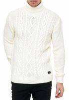 Pull à col roulé en grosse maille pour homme, orné d'un motif, référence 13348 écru