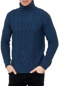 Cooler Herren Grobstrick Rollkragen-Pullover mit eingearbeitetem Muster Sweater 13348 Petrol