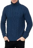 Cooler Herren Grobstrick Rollkragen-Pullover mit eingearbeitetem Muster Sweater 13348 Petrol