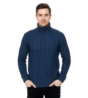 Cool men's chunky knit roll-neck sweater with incorporated pattern, sweater 13348 petrol
