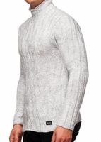 Vielseitiger Herren Grobstrick Stehkragen-Pullover mit eingearbeitetem Muster Woll-Sweater 13353 Grau