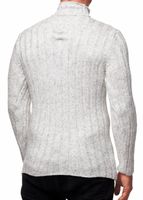 Vielseitiger Herren Grobstrick Stehkragen-Pullover mit eingearbeitetem Muster Woll-Sweater 13353 Grau