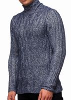 Vielseitiger Herren Grobstrick Stehkragen-Pullover mit eingearbeitetem Muster Woll-Sweater 13353 Marine