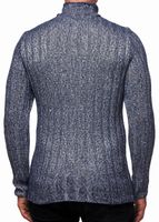 Vielseitiger Herren Grobstrick Stehkragen-Pullover mit eingearbeitetem Muster Woll-Sweater 13353 Marine