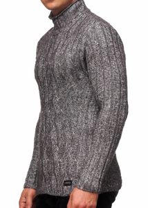 Vielseitiger Herren Grobstrick Stehkragen-Pullover mit eingearbeitetem Muster Woll-Sweater 13353 Schwarz