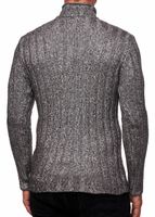 Vielseitiger Herren Grobstrick Stehkragen-Pullover mit eingearbeitetem Muster Woll-Sweater 13353 Schwarz