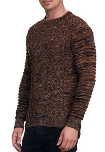 Elegante maglione da uomo in maglia grossa con scollo rotondo stile motociclista 13357 Cammello