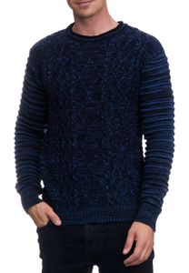 Stilvoller Herren Biker Rundhals-Pullover Grobstrick-Sweater 13357 Marine