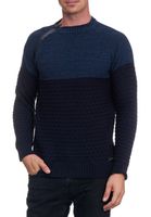 Pull décontracté pour homme en maille, fermeture éclair latérale et col rond texturé, référence 13359, bleu marine