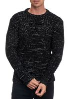 Moderner Herren Strick-Pullover mit Strukturmuster Rundhals-Sweater 13361 Schwarz